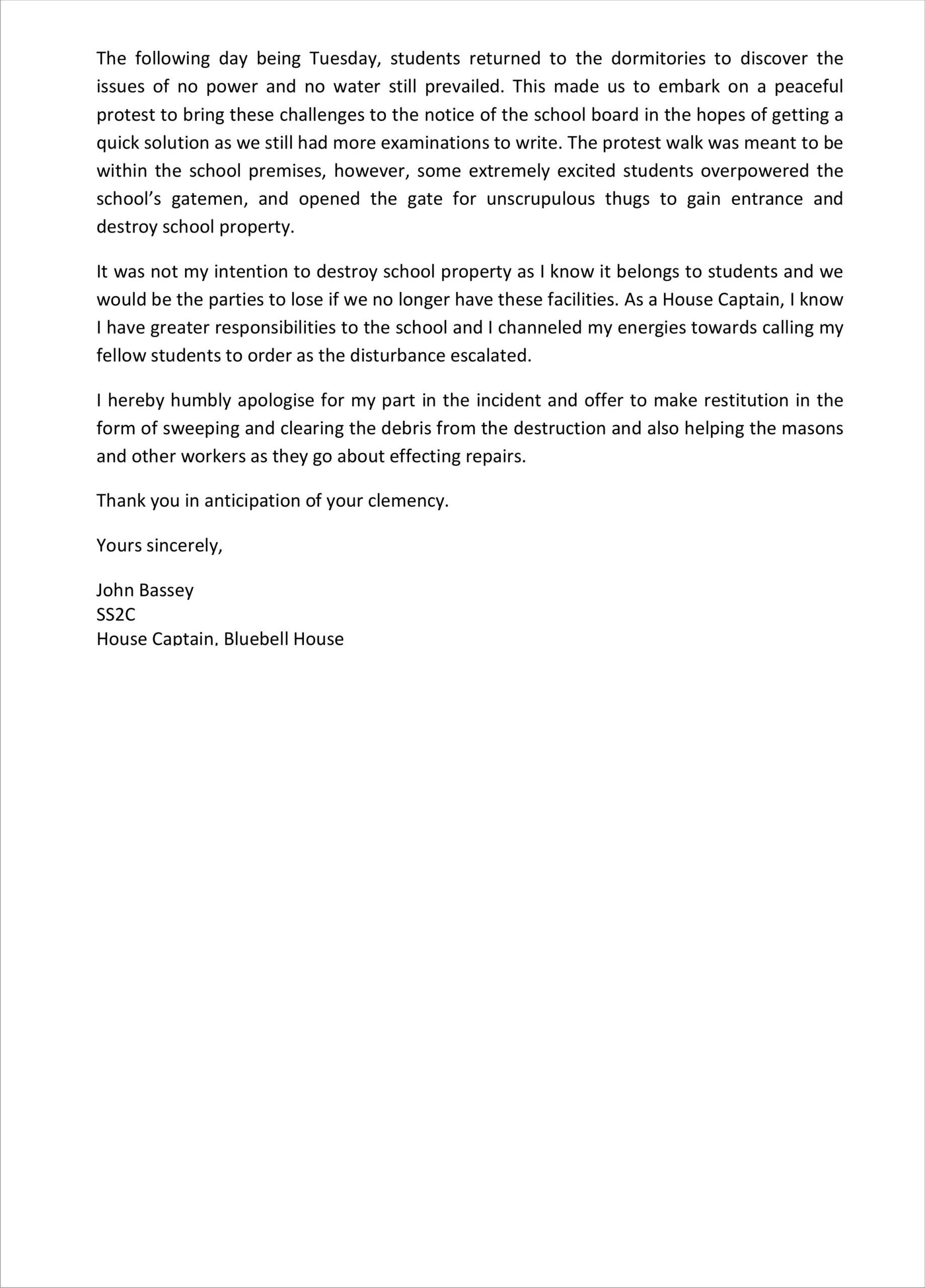 Past WAEC English Question Letter of Apology 2