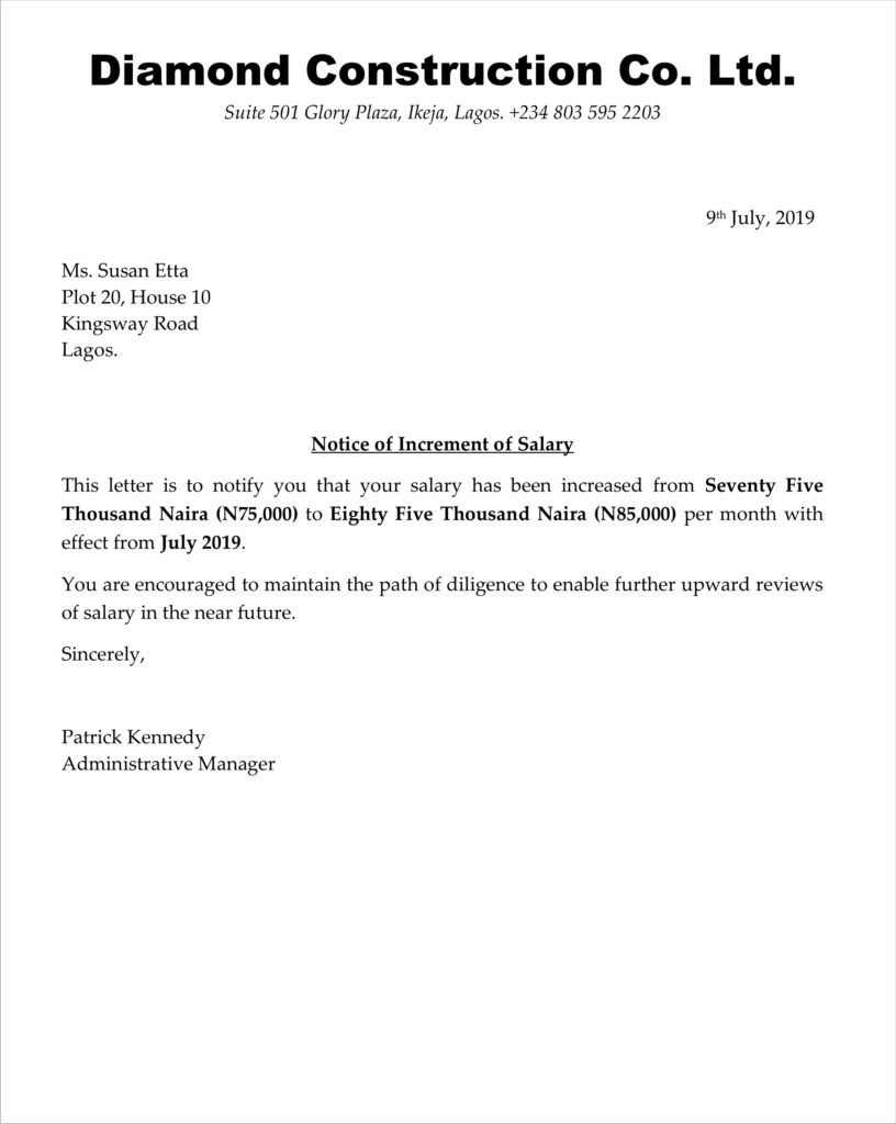 How to write letter of increment of salary