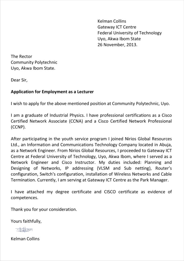 Sample Application Letter for Employment