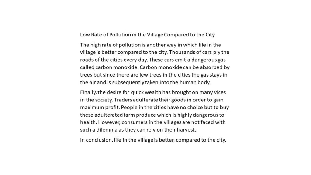 LIFE IN THE VILLAGE COMPARED TO THE CITY