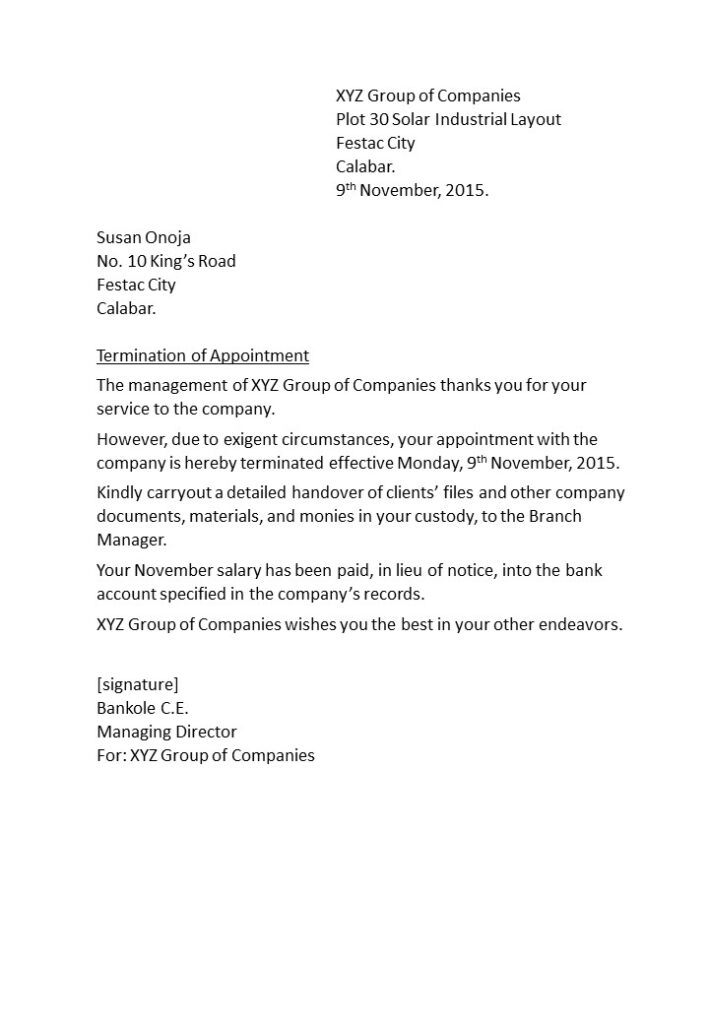Termination of appointment