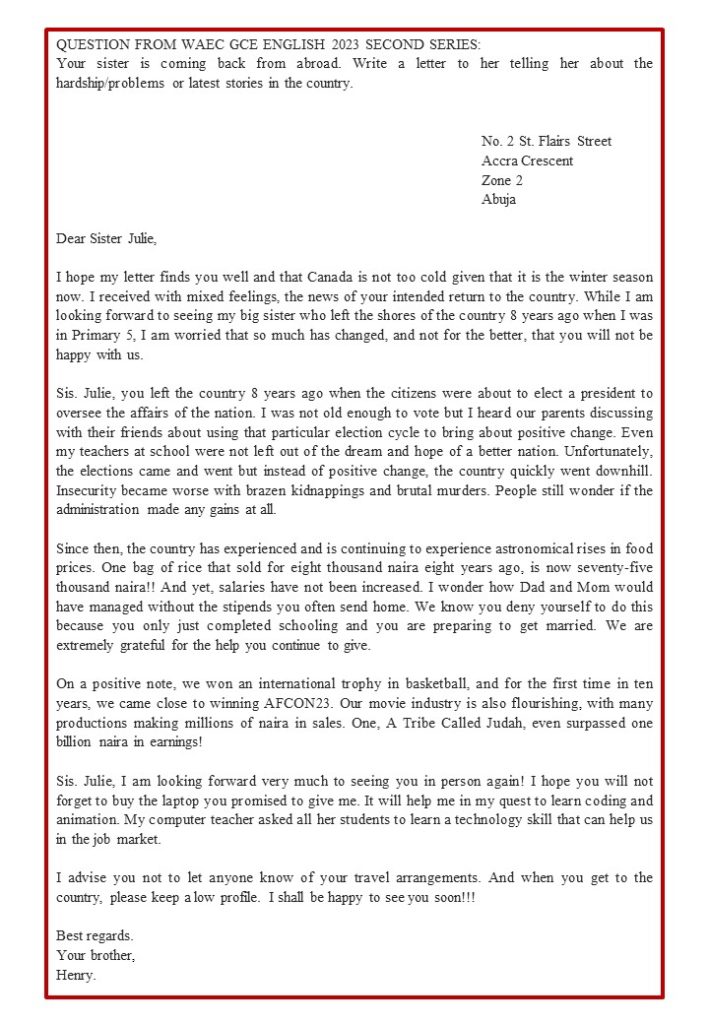 A letter to a sister describing difficulties in the country