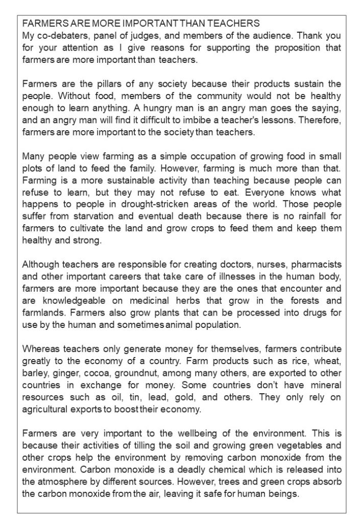 Farmers are more important than teachers