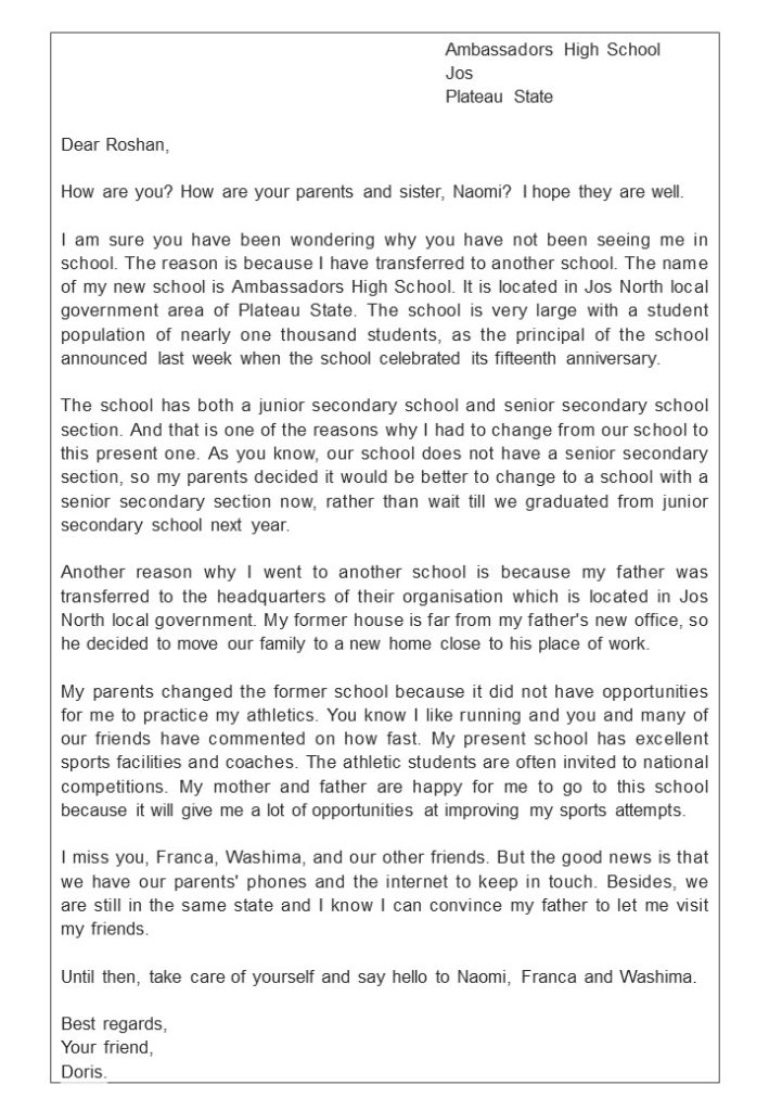 Letter on Reasons You Changed School